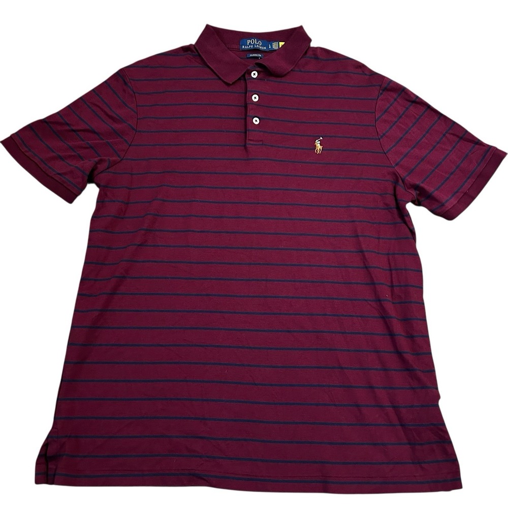 Polo Ralph Lauren Pima Soft Touch Polo Shirt L Burgundy Striped Flesh Pony